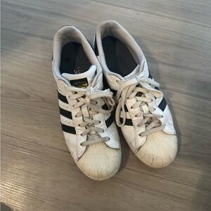 adidas White and Black Classic Shell-Toe Sneakers